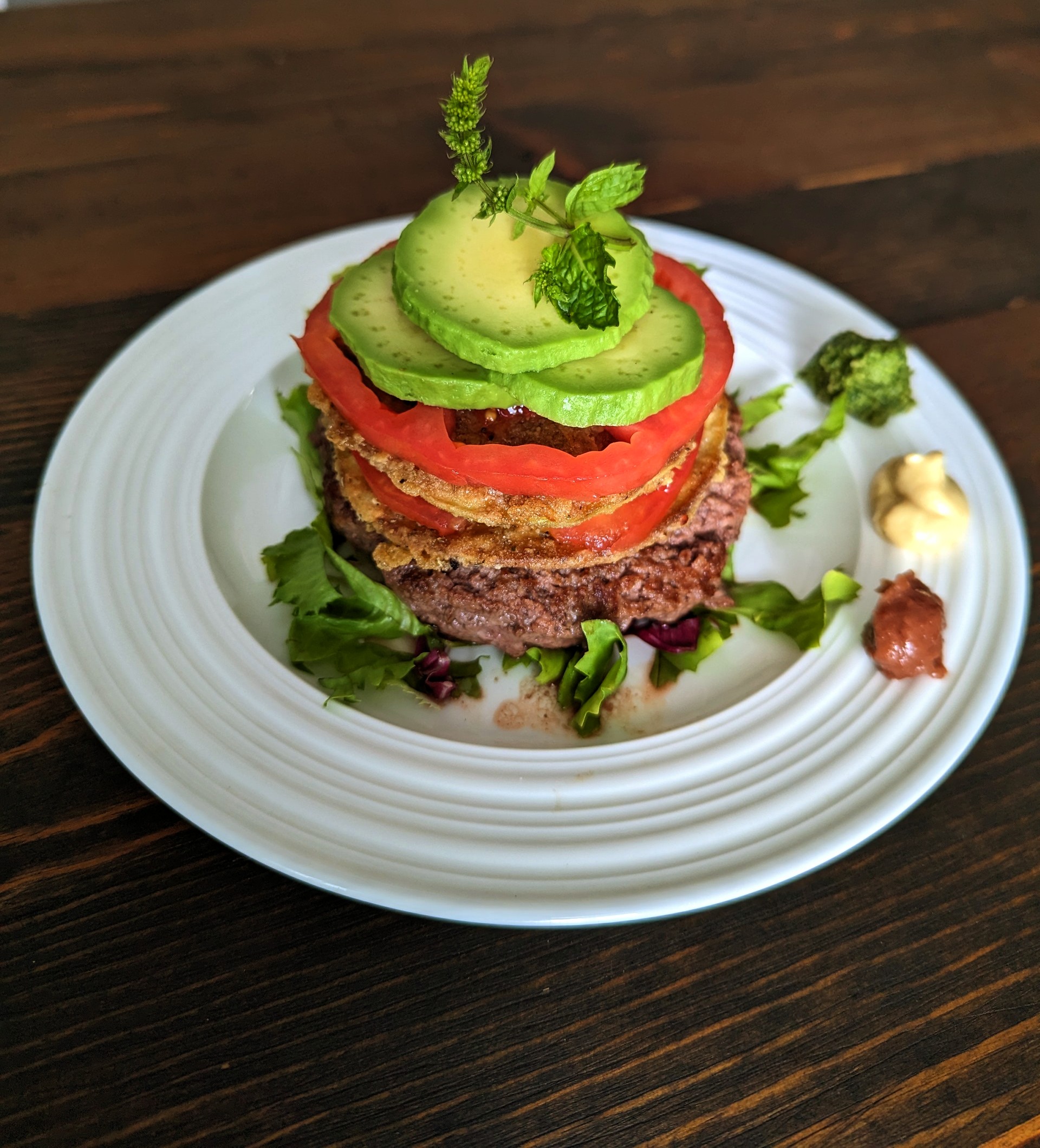 Bison Burger Eggplant Stack - Yoga with Lois